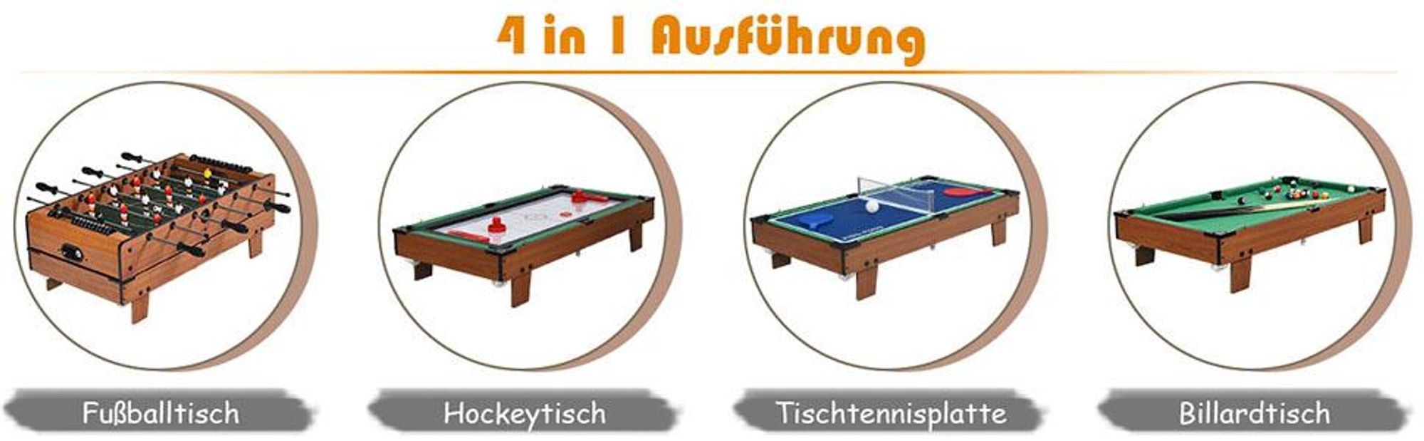 COSTWAY 4 in 1 Spieltisch, Billardtisch & Tischtennistisch & Air Hockeytisch & Tischkicker, Multifunktionsspieltisch aus Holz, perfekt für Spielzimmer, Bars, Partys, für Kinder und Erwachsene
