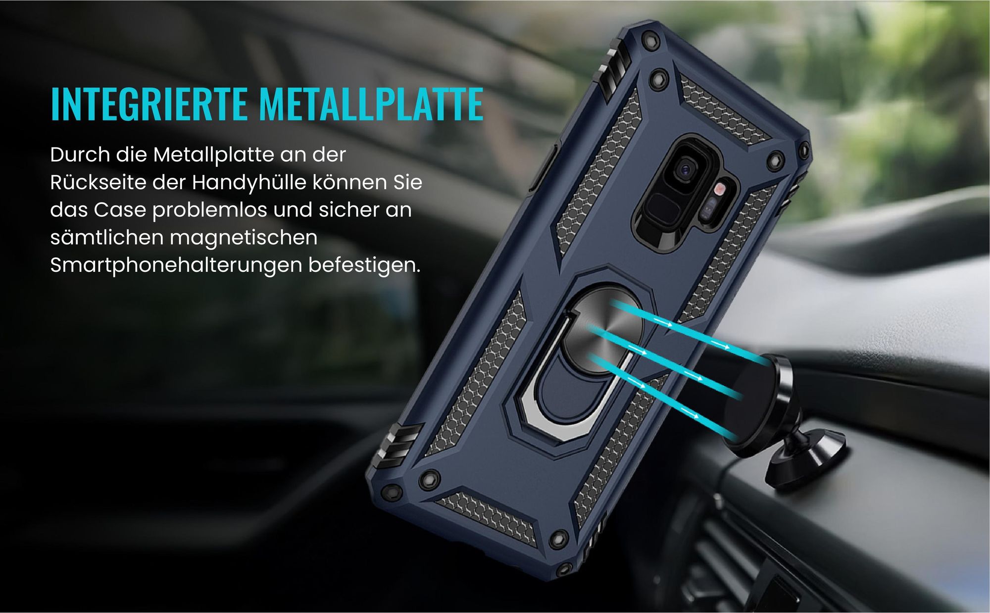 Bumper für Samsung Galaxy S9 in Blau mit Metallplatte