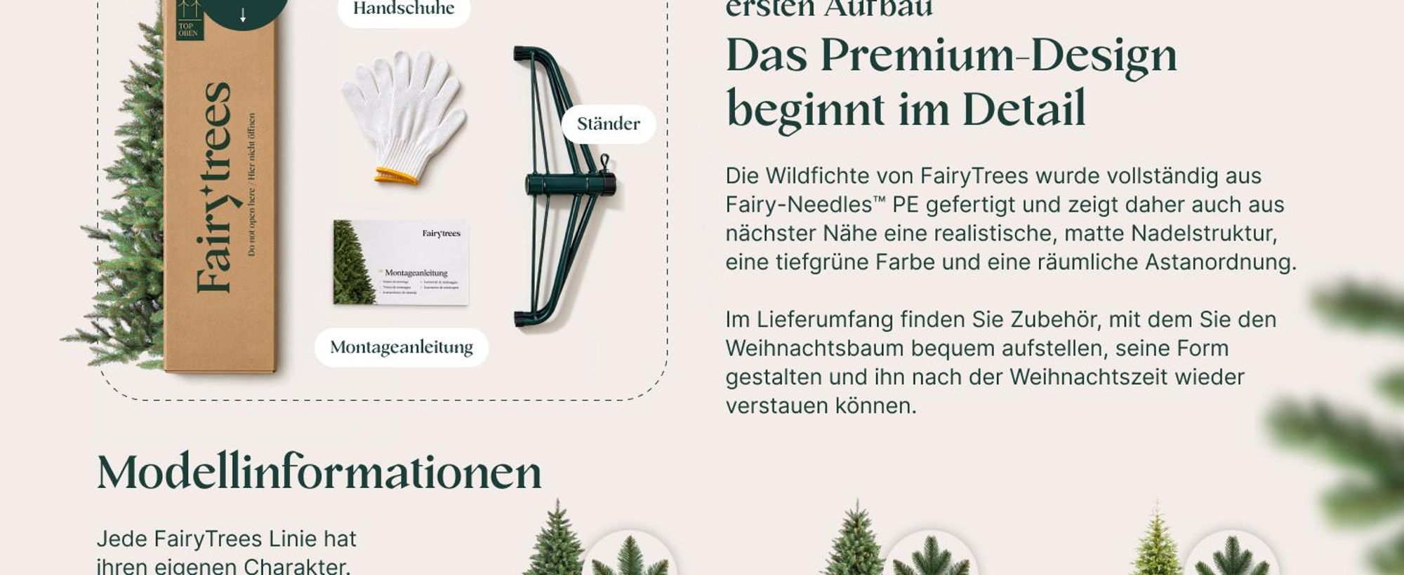 FAIRYTREES Künstlicher Pop-Up Weihnachtsbaum Spritzguss 220 cm dunkelgrün | Wilde europäische Fichte, handgefertigt in Europa 100% PE | Tannenbaum Breite Form, mit Holzständer | Modell: FT02