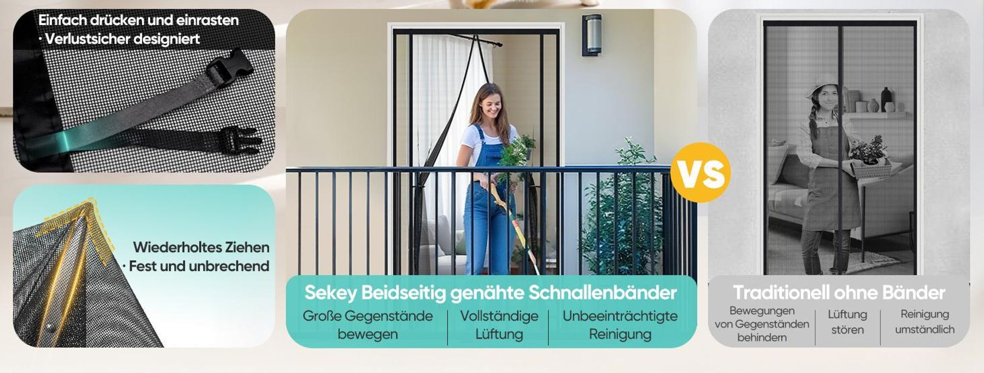 Sekey Insektenschutz Magnetisches Fliegengitter für Balkon ohne Bohren Mückenschutz Tür, Fliegenvorhang mit Magnetverschluss für Balkontür 70x210 cm