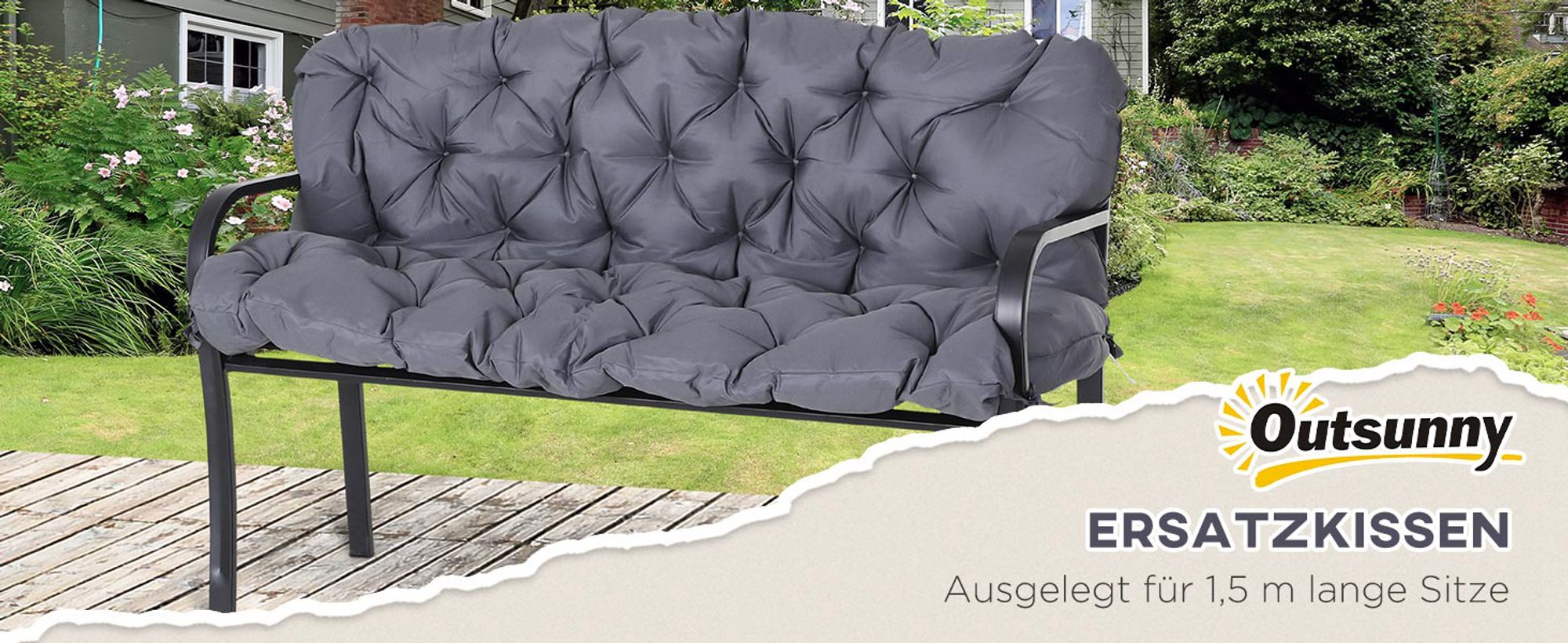 Outsunny Bankauflage Sitzkissen Rückenkissen für Sitzbank 150x98x8 cm