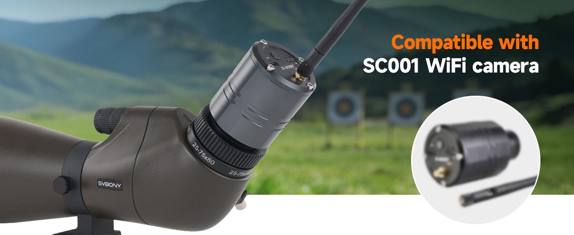 Svbony SV29 Spektiv, 25-75×80mm, 4-Glas 6-Linsen, mit Handyhalterung, verbesserte Version des SV13, für Sportschützen, Vogelbeobachtung