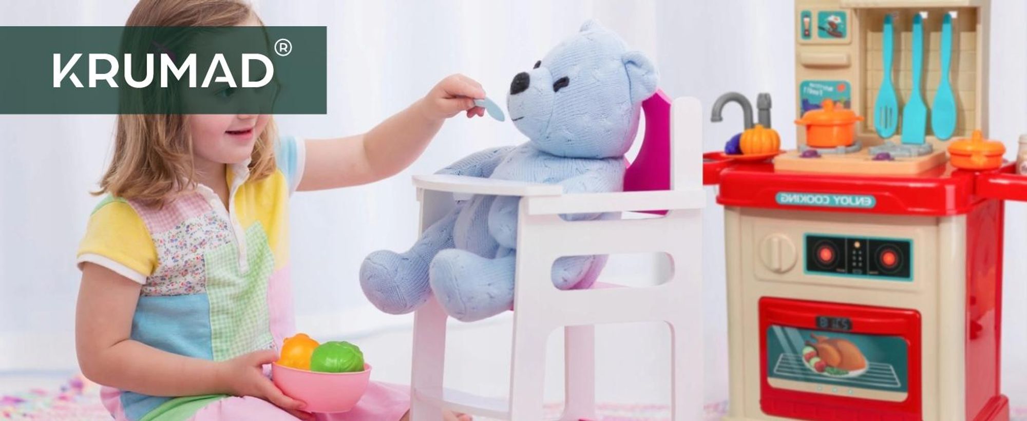 KRUMAD Kinderküche Spielzeug ab 3 Jahre, Spielküche mit Backofen, Herd, Wasserhahn, Sound & Dampfeffekt, 42-teiliges Zubehör Set, Küchenspielzeug für