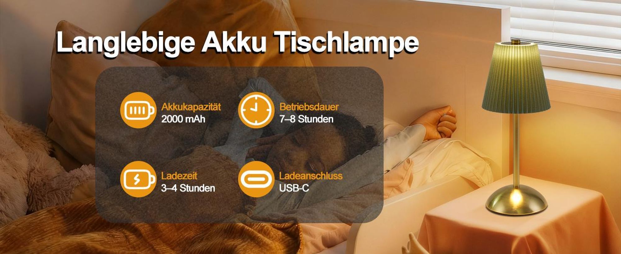 ZMH Lampe de chevet Set de 2 lampes de table sans fil - Lampe de table LED rechargeable Touch Dimmable USB Rechargeable Lampe de salle à manger Tissu Design moderne Lampe de chevet pour le salon Chambre à coucher Table à manger