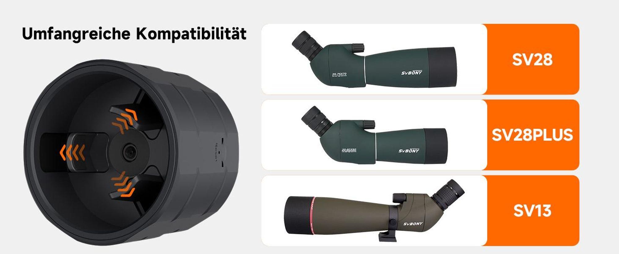 Svbony SV28PLUS 25-75x70mm Spektiv, mit SC002 WiFi Okular Kamera, BAK4 A5 FMC Objektiv, Telefonadapter, Stativtasche, für Vogelbeobachtung, Fotografie