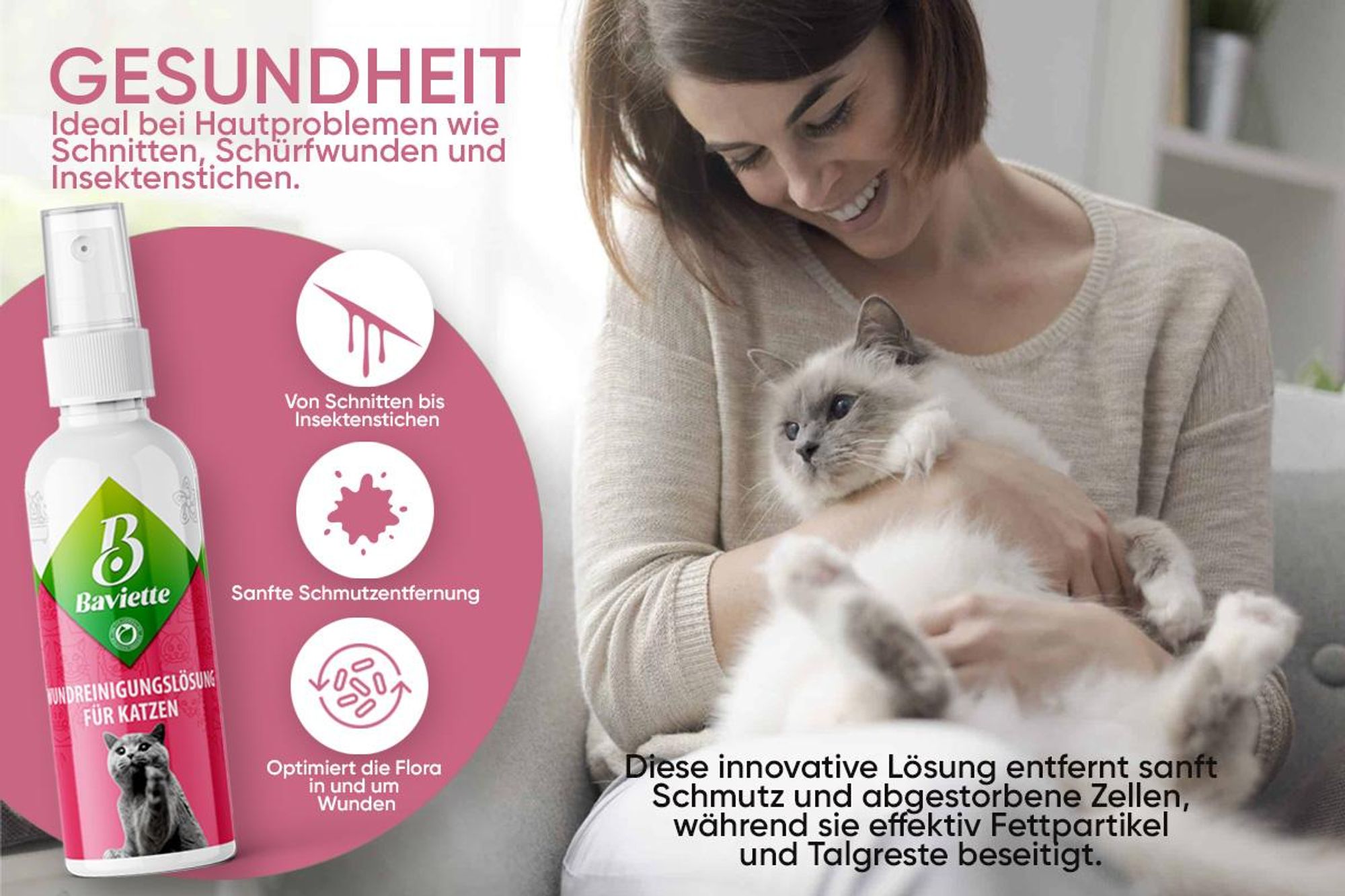 Baviette Augenpflege Katze 100 ml – milde Pflege mit Mikroorganismen für die äußere Augenpartie, geruchsneutral