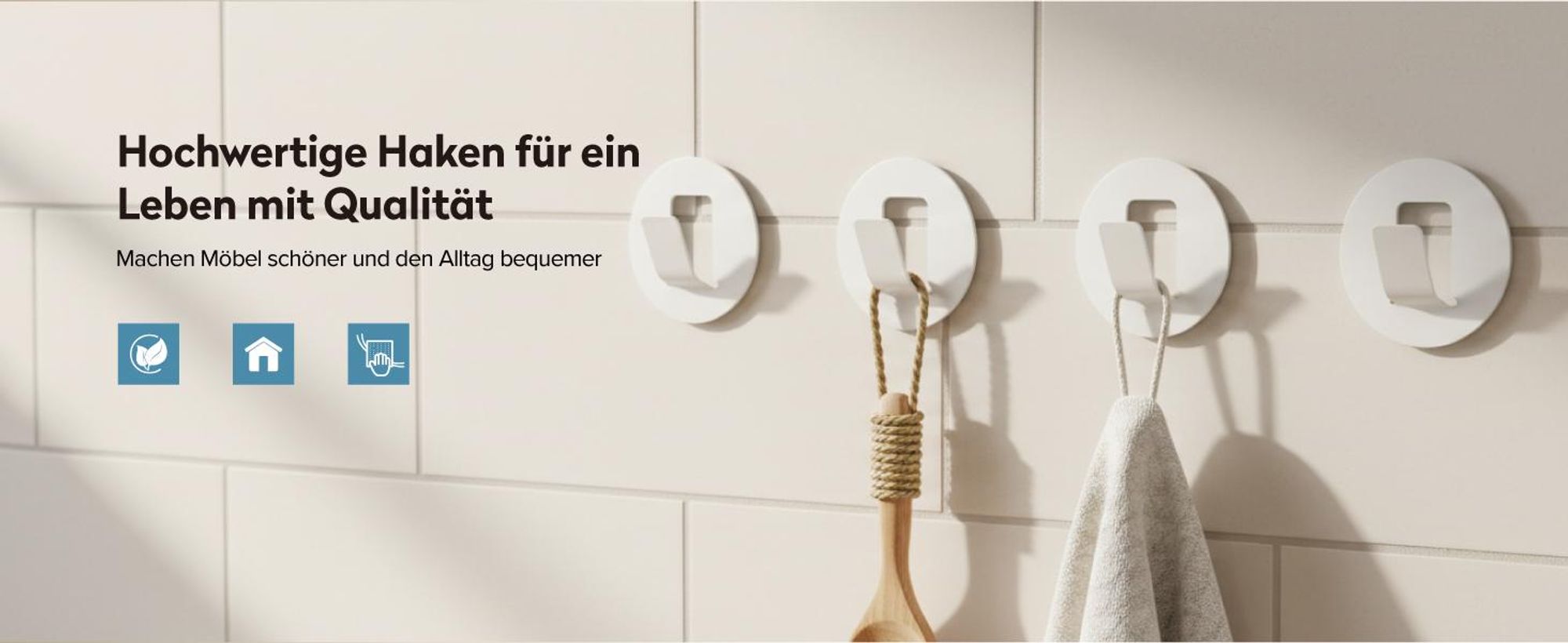 doporro Klebehaken extra stark aus Aluminium, Haken selbstklebend, Handtuchhalter ohne Bohren, Wandhaken selbstklebend, 4 Stück, Weiß, Stalo-16