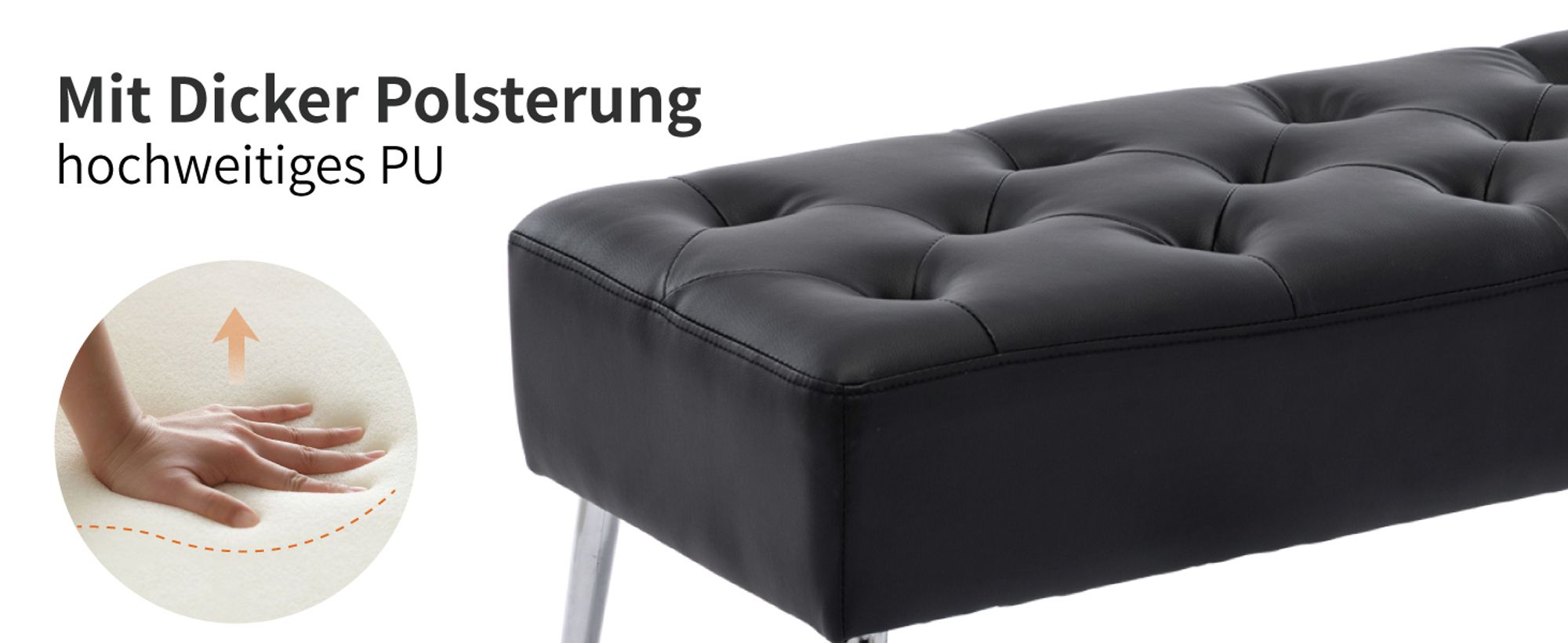 Duhome Sitzbank aus Kunstleder Polsterbank Schminkhocker Schminkbank Farbauswahl, Farbe:Schwarz, Material:Kunstleder