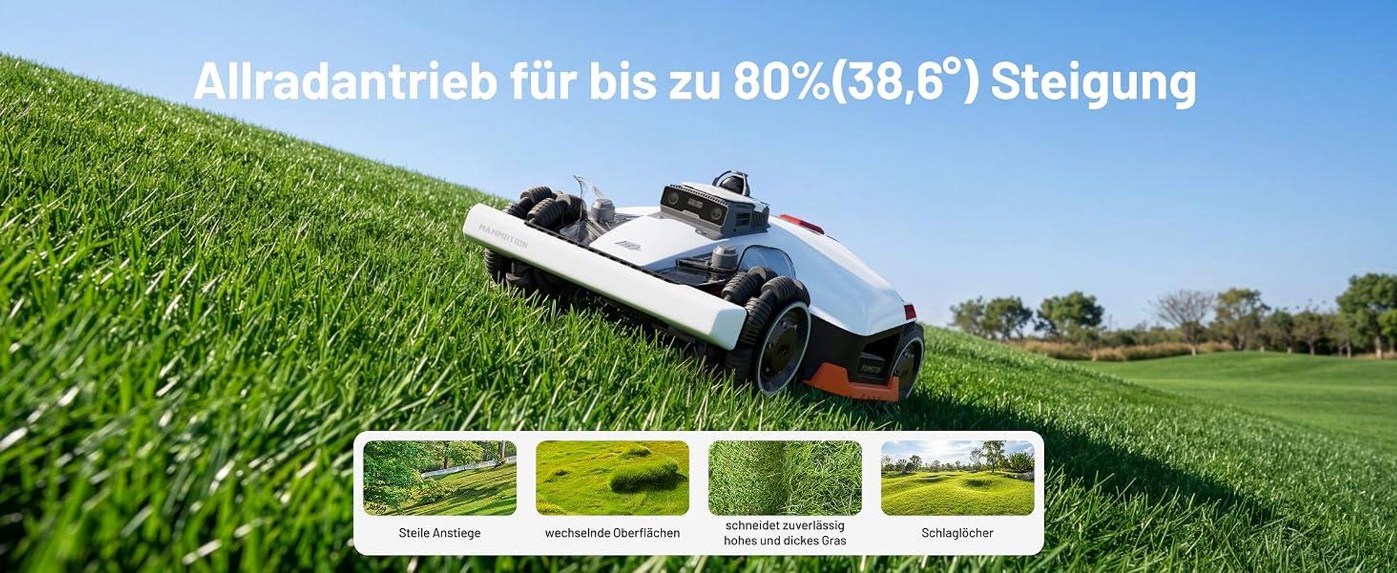 Mähroboter Mammotion LUBA 3 AWD 3000 mit Garage, Waschständer, bis 3000 m², Allradantrieb, 80% Steigung, Auto-Kartierung, 4G-Modul, APP