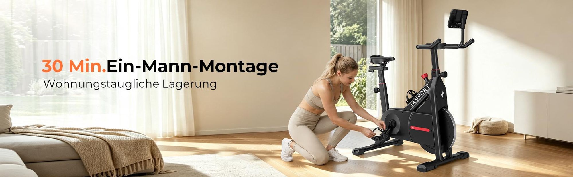 JASPORT C3 - Smart Indoor Speedbike-Magnetwiderstand-Heimtrainer Leises Kardio Fitnessbike 7,5 kg Alu-Schwungrad App mit Video-on-Demand-Trainingskurs