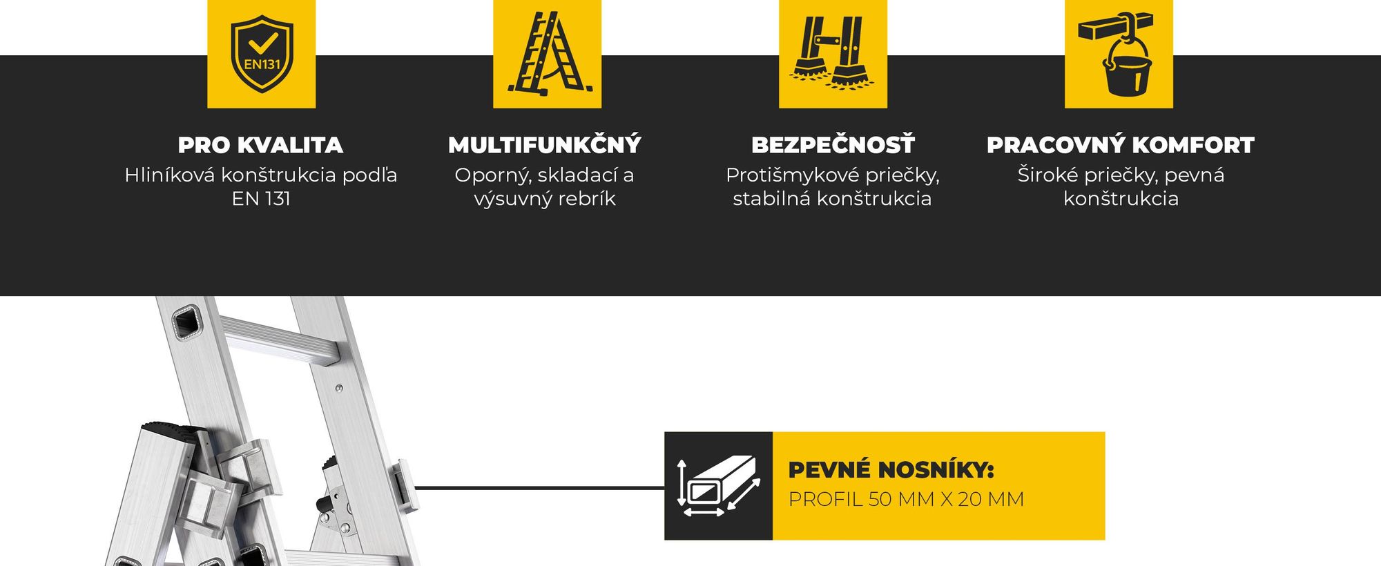 Drabest | Hliníkový Rebrík 3x8, Multifunkčný Vysúvací A Skladací, Protišmykové Priečky, Stabilizátor,  150 kg
