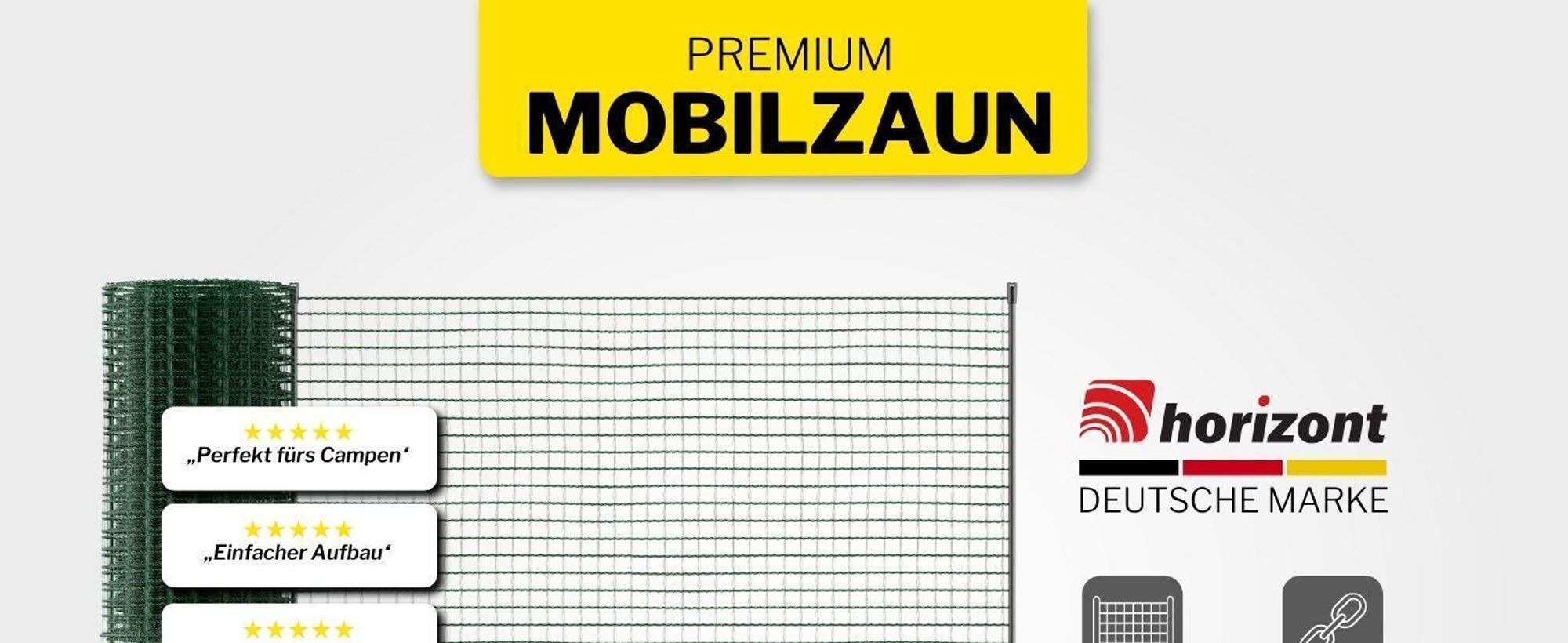 horizont Begrenzungszaun FIX 15 m x 110 cm – mobiler Zaun für Garten, Camping und Tiere