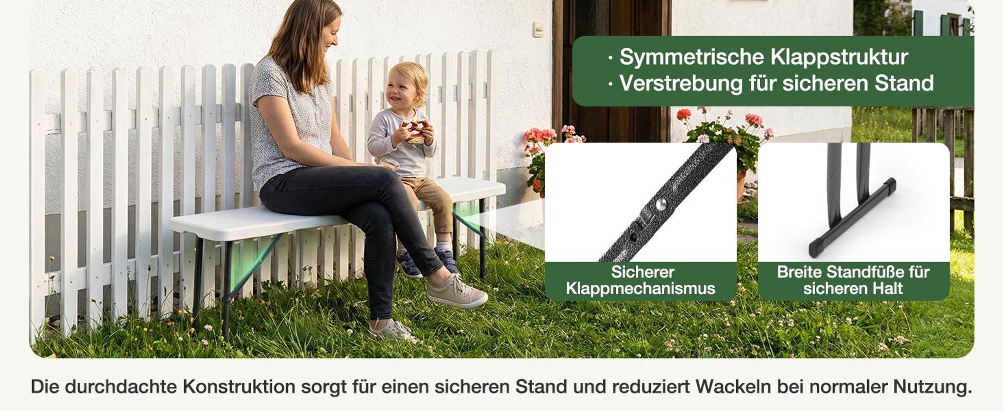 Sekey Bierzeltgarnitur Klappbar 3-teilig 110cm Tisch+2xBänke Festzeltgarnitur, Weiß