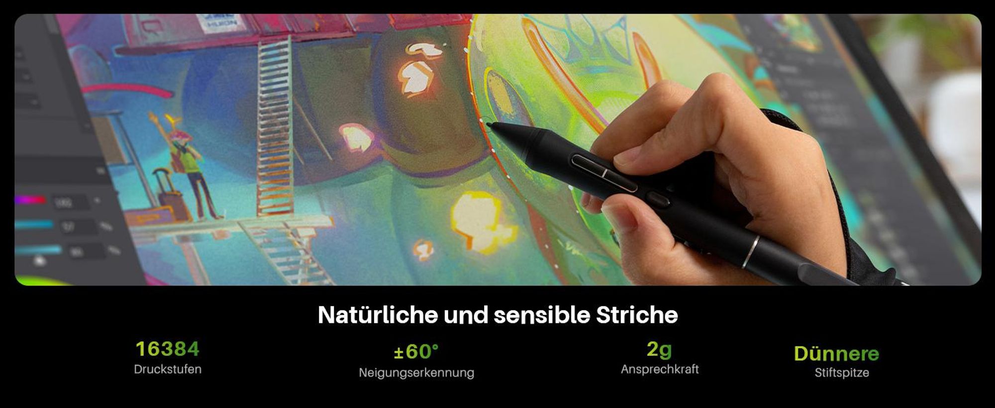 HUION Kamvas Pro 24 Gen 3 Grafiktablett mit Display, 23,8" 4K-UHD-Zeichenmonitor, neues PenTech 4.0,16384 Druckstufen mit Zwei Batterielosen Stiften