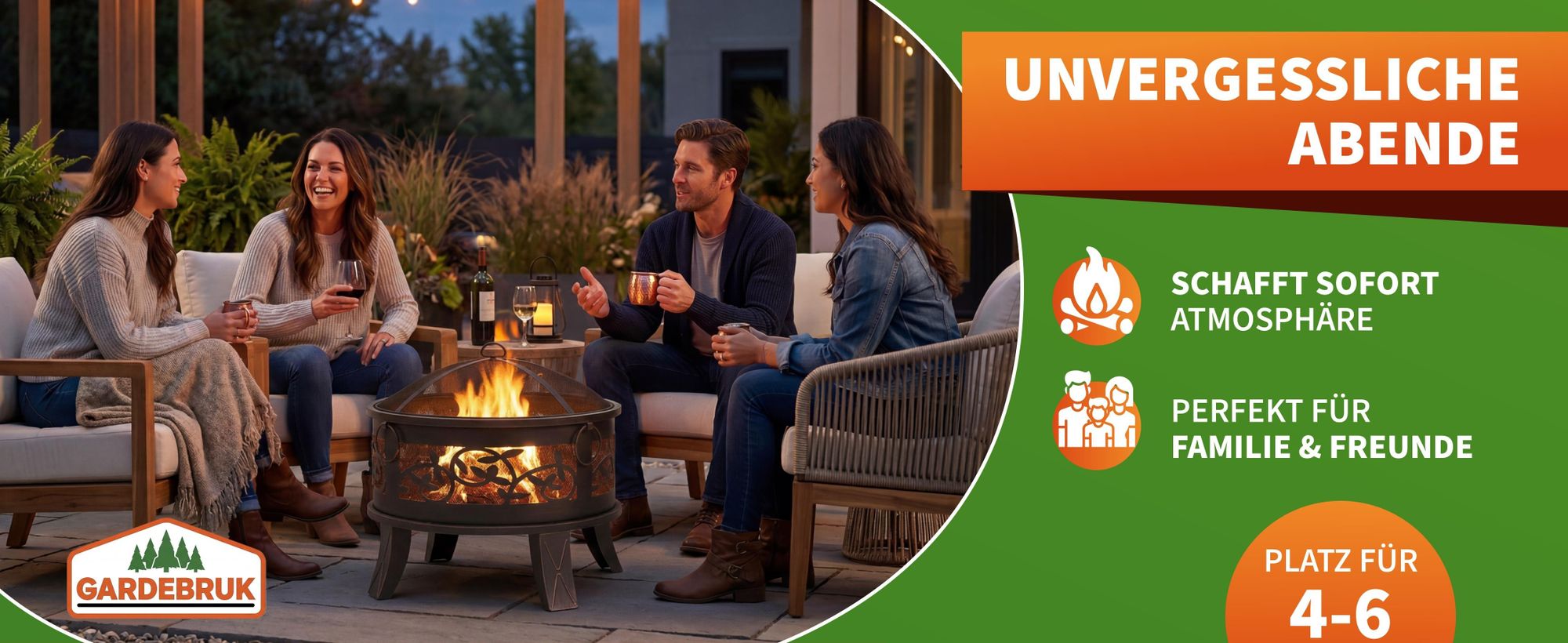 GARDEBRUK® Feuerschale mit Funkenschutz Rund Ø66cm Schürhaken Abdeckung Schwarz Modern Terrasse Garten Feuerstelle Feuerkorb Kamin Ofen Holz Grill