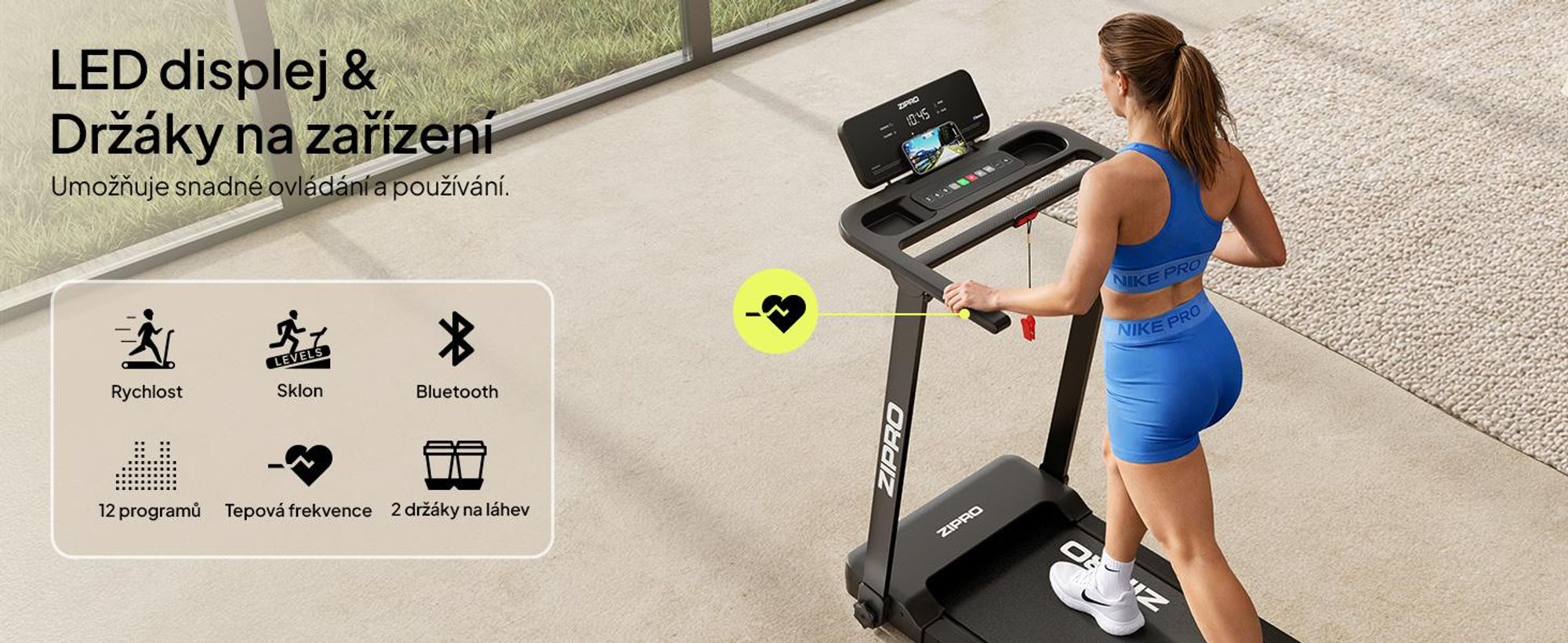 ZIPRO Forma Lite Elektrický skladací bežecký pás – ultra plochý dizajn, rýchlosť až 12 km/h a nosnosť 120 kg – kompatibilný s aplikáciou Bluetooth, tichý bežecký pás