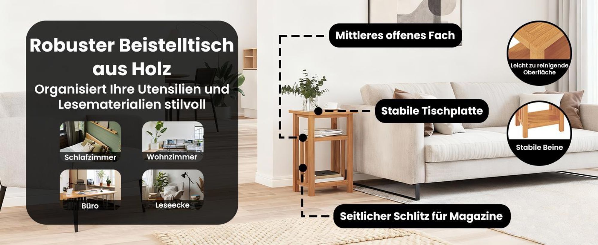 vidaXL Beistelltisch mit Zeitungsablage 27x35x55 cm Massivholz Eiche