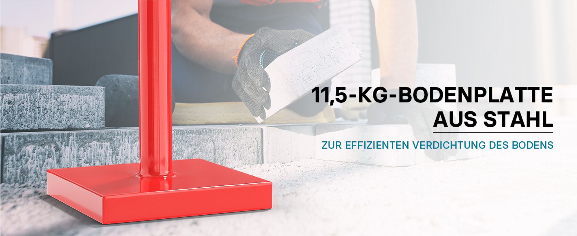 Wiltec Bodenverdichter 11,5 kg aus Stahl, 83 cm hoch, mit 20 x 20 cm Grundplatte und T-Griff zum Verdichten, Handstampfer Bodenstampfer für Gartenarbeit