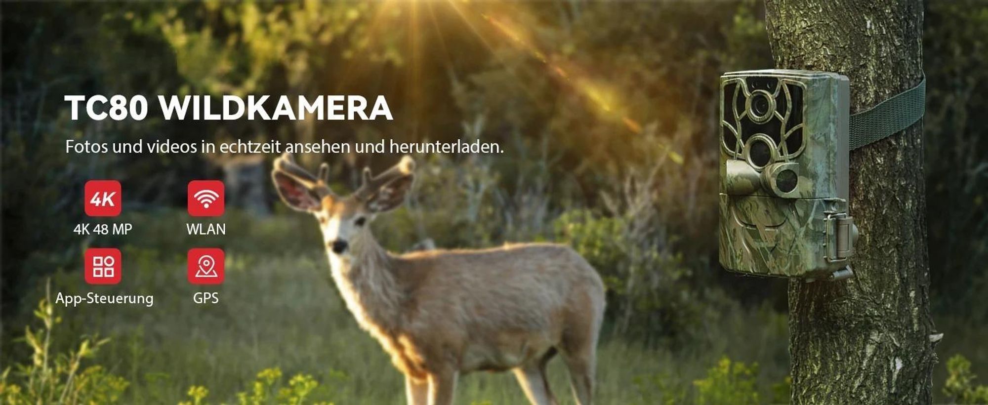 4K 48MP Wildkamera mit Handyübertragung APP wildkamera WLAN Bluetooth mit Bewegungsmelder Nachtsicht 120 ° Weitwinkel Wildtierkamera IP66