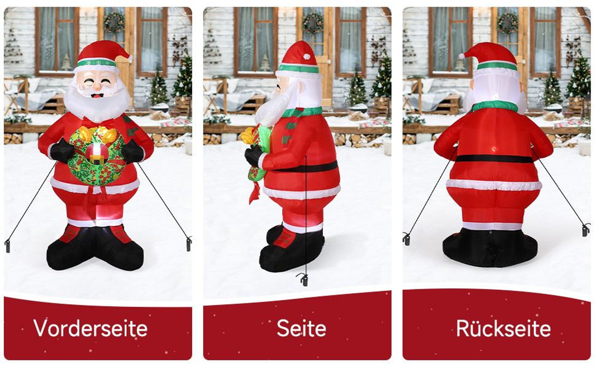 Aufblasbarer Weihnachtsmann 150cm mit Kranz LED Beleuchtung IP44 Außen Weihnachtsdeko Santa Nikolaus Weihnachtsfigur Garten Deko Christmas