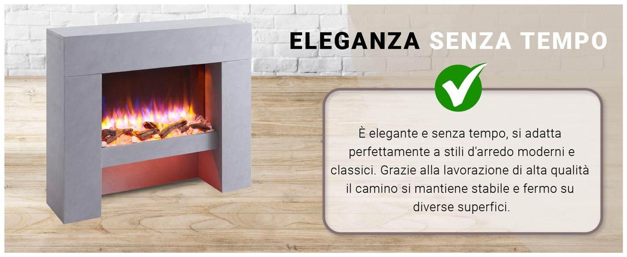 Caminetto elettrico BALDERIA Naran - Caminetto a libera installazione - Colore grigio cemento