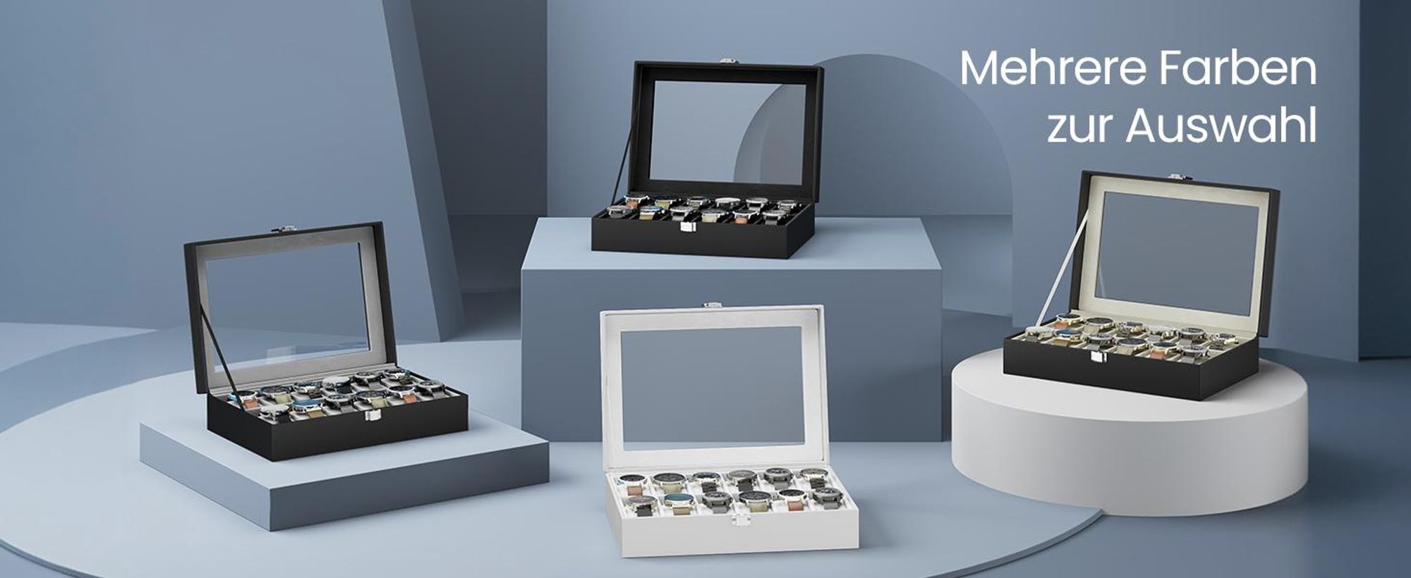 SONGMICS Uhrenbox Uhrenkasten, mit 12 Fächern, Glasdeckel, Geschenkidee