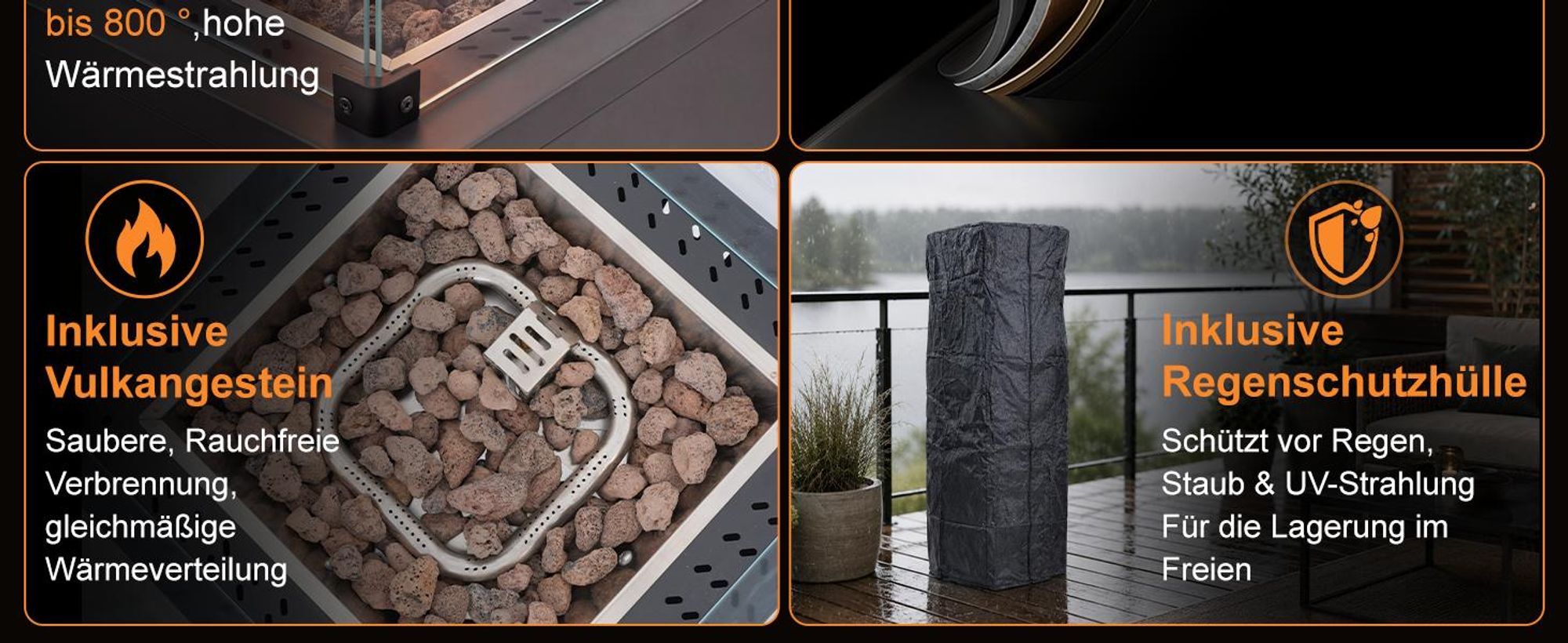 ZMH Riscaldatore a gas per terrazzo 13kW fungo riscaldante protezione anti‑ribaltamento fiamma regolabile mobile bombola 15kg balcone giardino