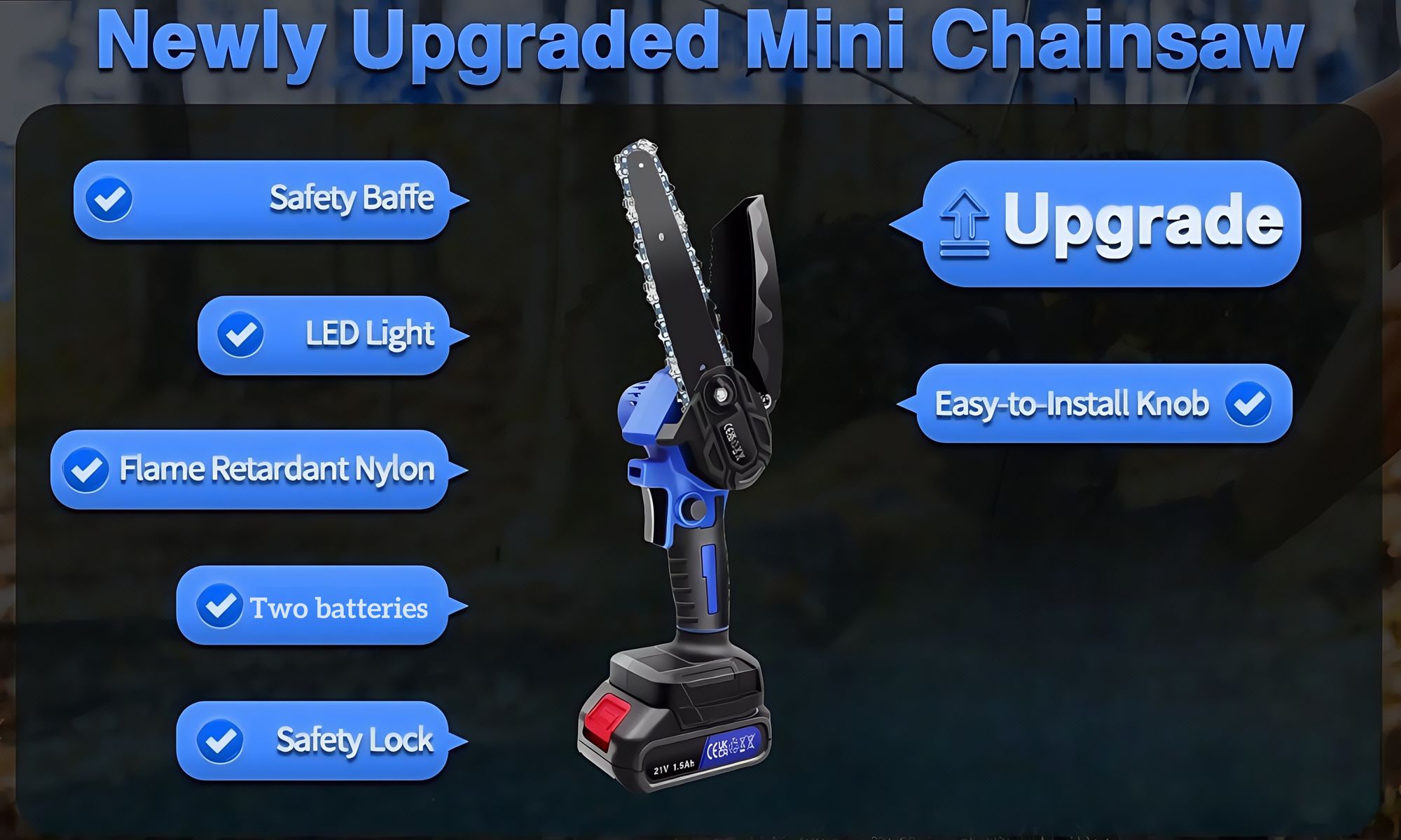 6 Zoll Mini-Kettensäge, tragbare elektrische Kettensäge, kabellos, Hand-Kettensäge, Gartenschere, Kettensäge für Äste,Hof, Haushalt und Garten, 2 Akku