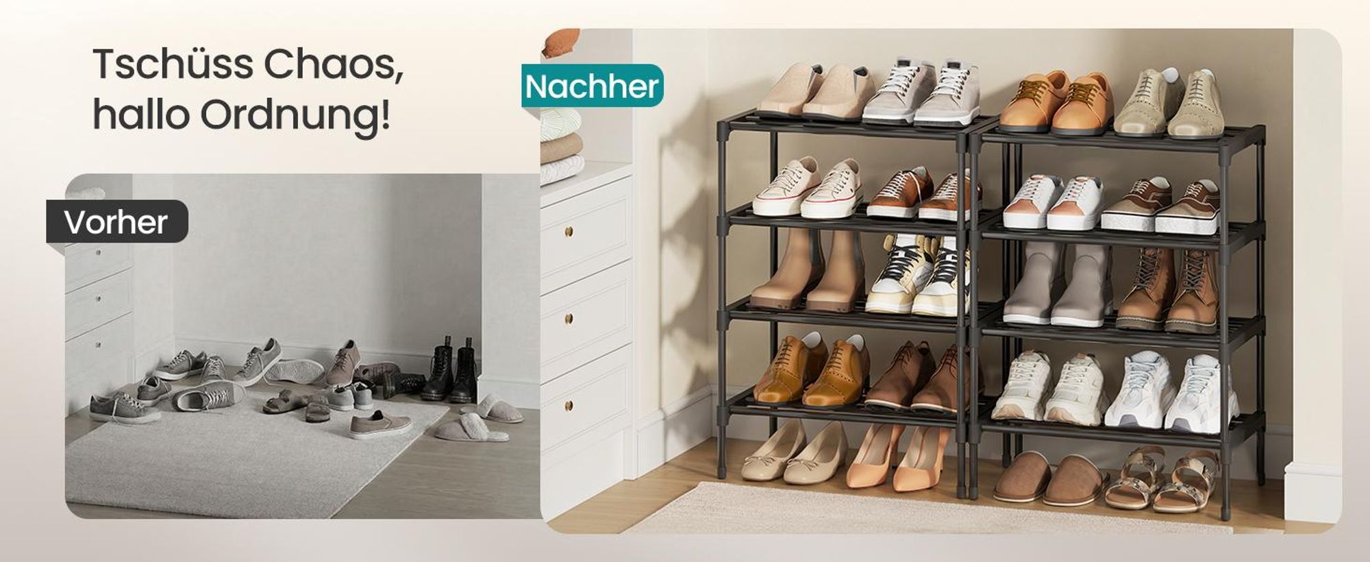 SONGMICS Schuhregal, 4 Ebenen, Schuhablage schmal, Schuh-Organizer Metall, 30 x 45 x 66 cm, schwarz