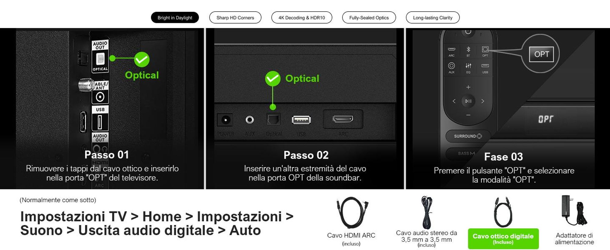 ULTIMEA 5.1 Soundbar Surround 320W, sistema surround virtuale, Soundbar con subwoofer e altoparlanti posteriori, Home Cinema regolabile in surround e bassi