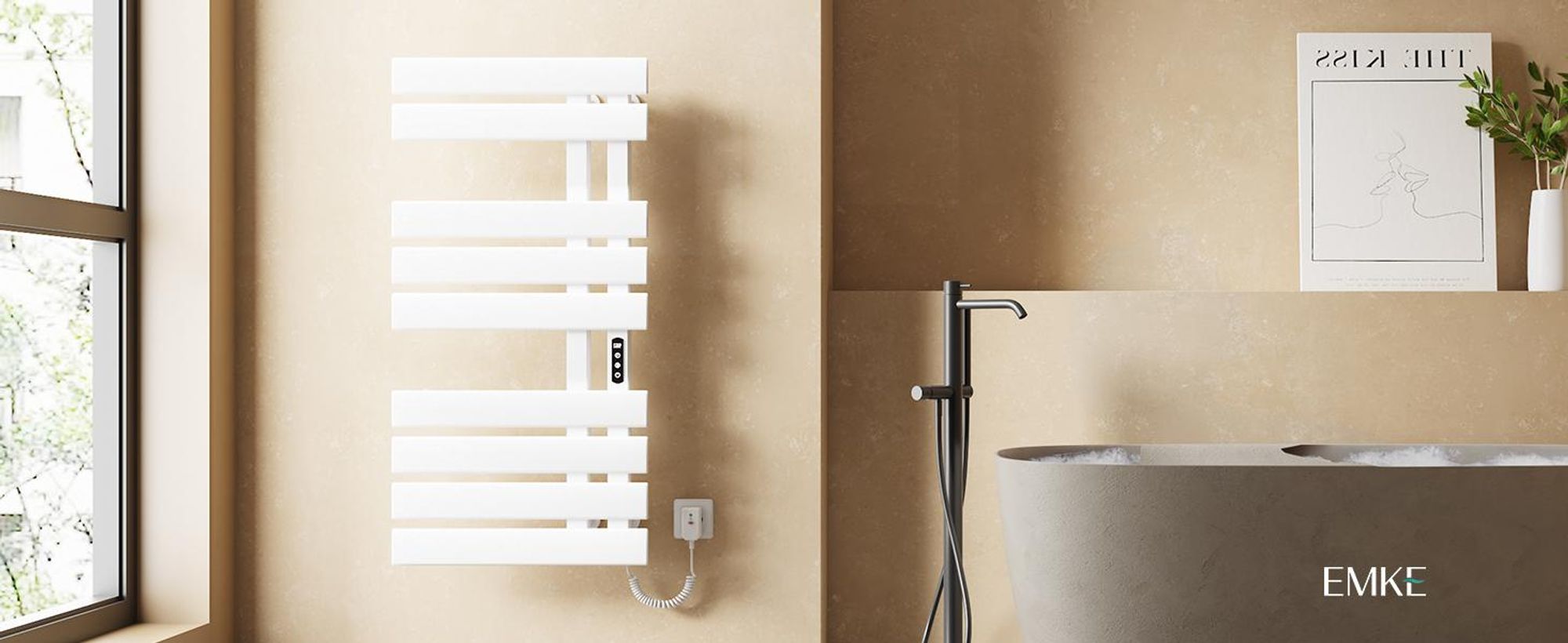 EMKE Scaldasalviette elettrico 1000X500mm 320W bianco attacco a destra, intelligente WiFi App, touch LCD, Timer 1-9H, IPX5