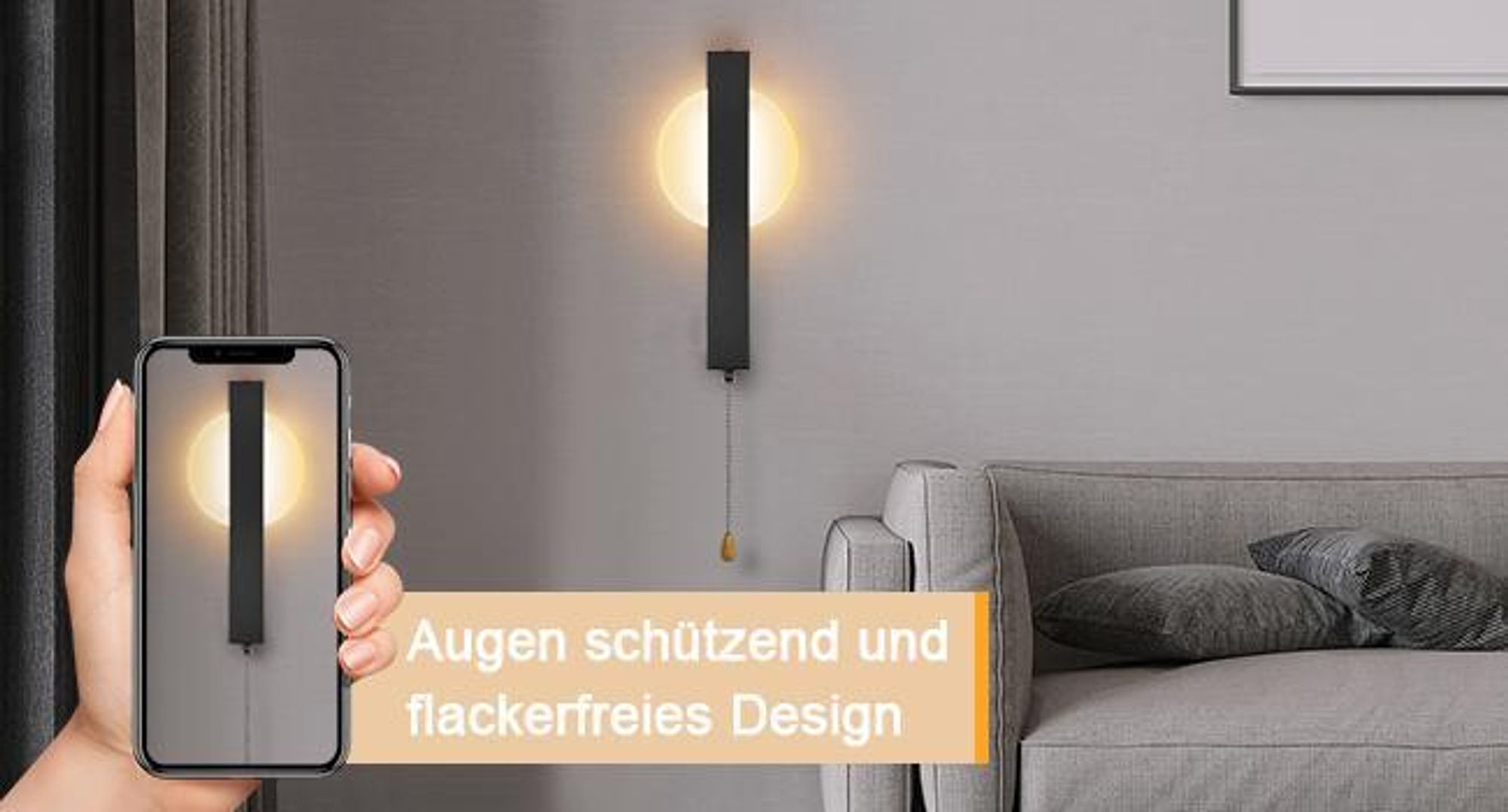 ZMH Wandleuchte LED Wandlampe mit Schalter - Flurlempe Innen Schwarz Modern Design Wandlampen Mit Zugschalter Rund 3000K Warmweiß Wandbeleuchtung Eisen & Acryl 6W Wohnzimmerlampe für Flur Bett