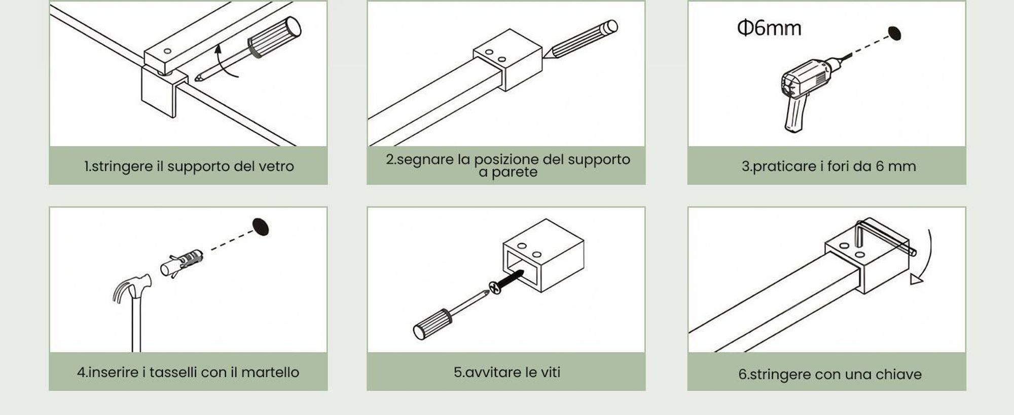 S'AFIELINA barra di fissaggio per schermo doccia 700-1200 mm, acciaio inox, stabilizzatore parete-vetro per vetro 8/10 mm, porta doccia o pannello laterale fisso, 2 pezzi