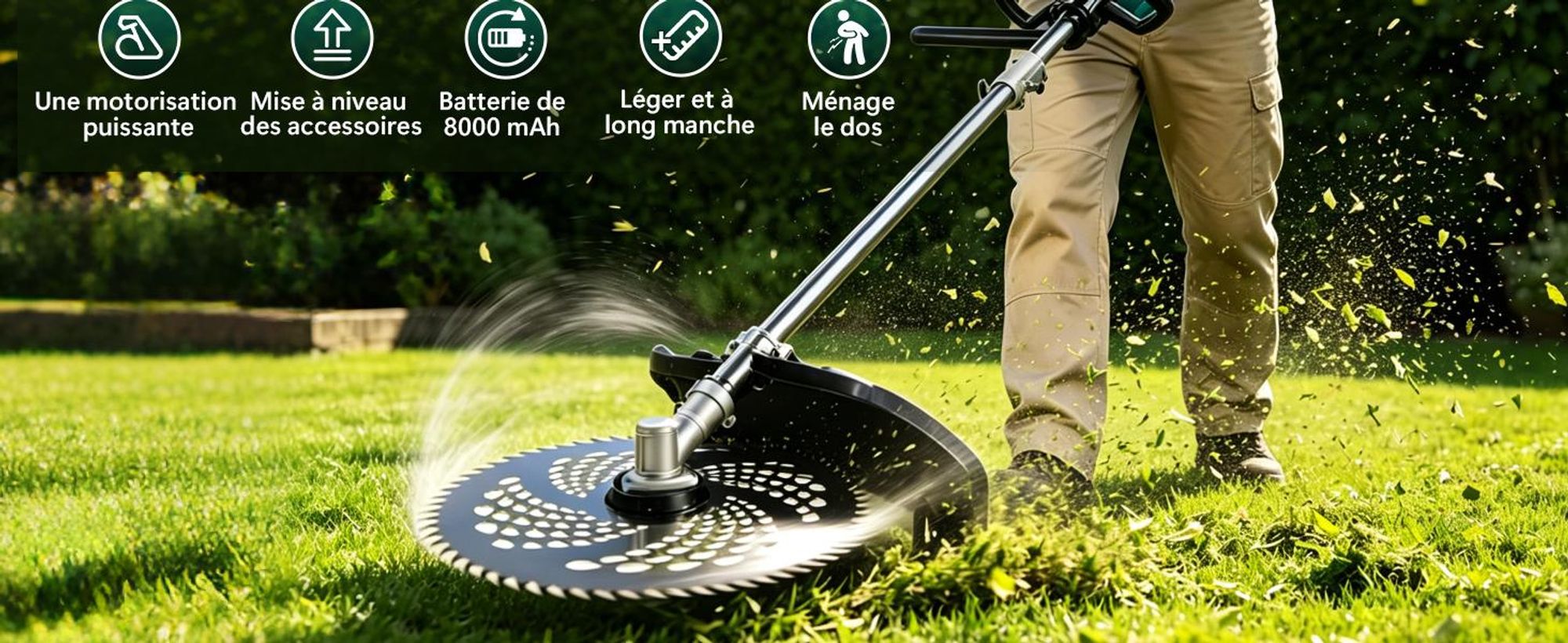 Akku Rasentrimmer 21V – 4-in-1 mit 2 Akkus 4.0Ah, Schneidet Rasen, Unkraut & Sträucher mühelos, Leicht & Kabellos für den Garten
