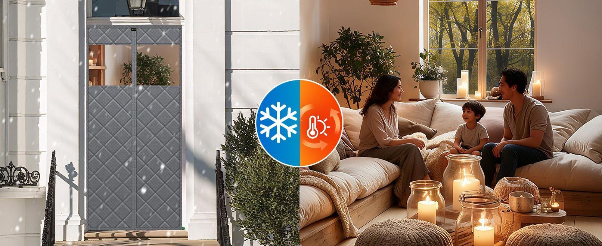 Türvorhang Kälteschutz Winter, Thermovorhang magnetisch, winddicht Wärmeschutzvorhang, wärmeisolierend für Wohnzimmer & Balkon, selbstklebend 90x210cm