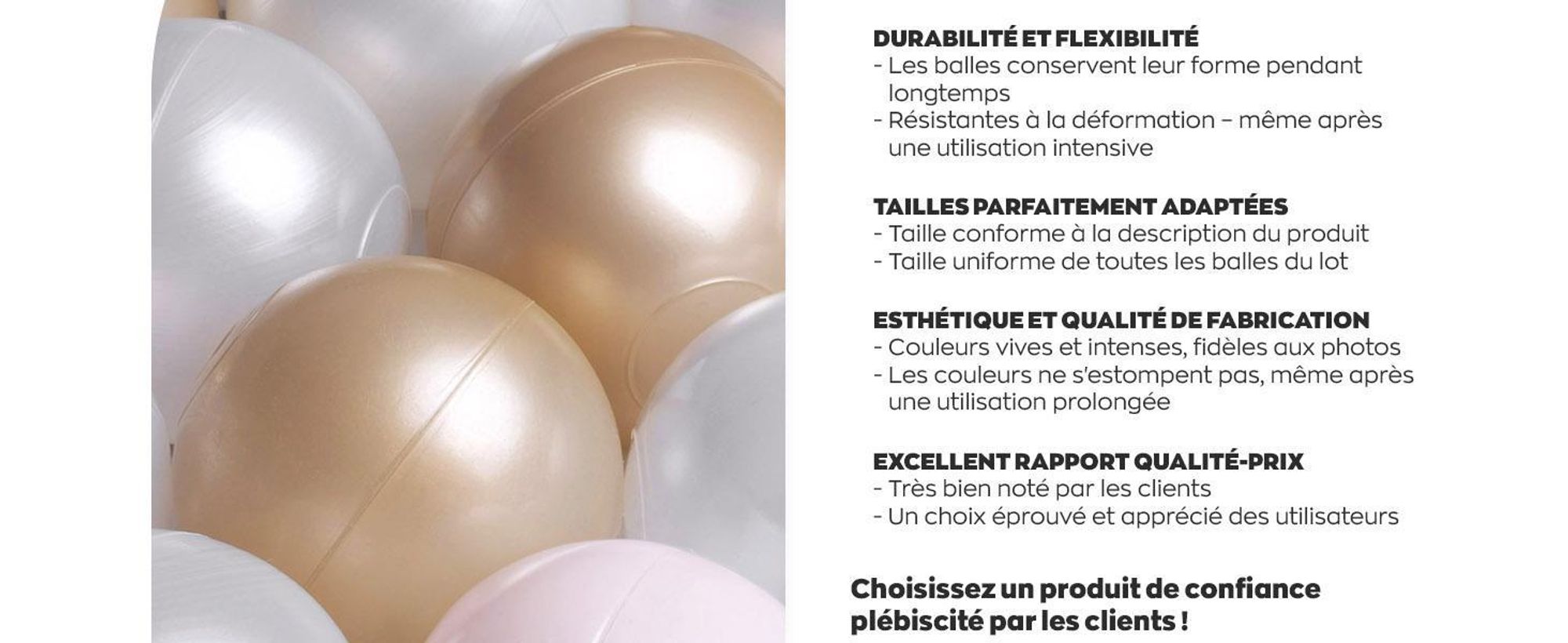 MISIOO Balles pour piscine à balles 300 pièces - Balles Ø 6 cm - Balles en plastique 100% LDPE - Rose clair/perles/or - Parfaites pour jouer en toute sécurité dans la chambre d'enfant
