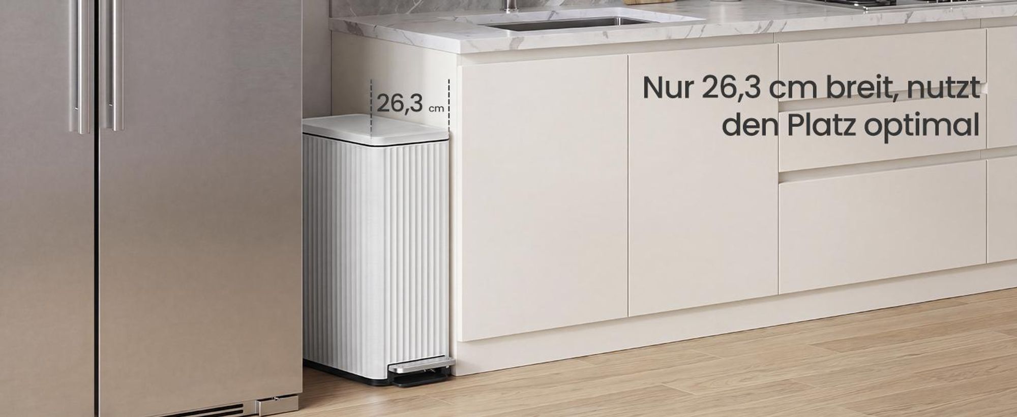 SONGMICS Mülleimer Küche 50 L, Tretmülleimer mit Softclose-Deckel, herausnehmbarer Inneneimer, Stahl, 15 Müllbeutel, weiß