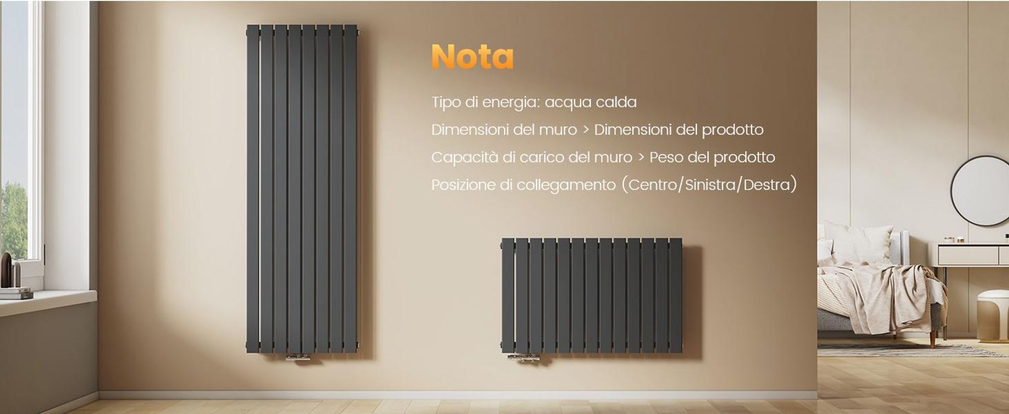 EMKE Design Radiatore a pannello orizzontale 630x1006 mm 712 W Radiatore piatto antracite Radiatore a strato singolo in acciaio SPCC Attacco laterale senza resistenza elettrica