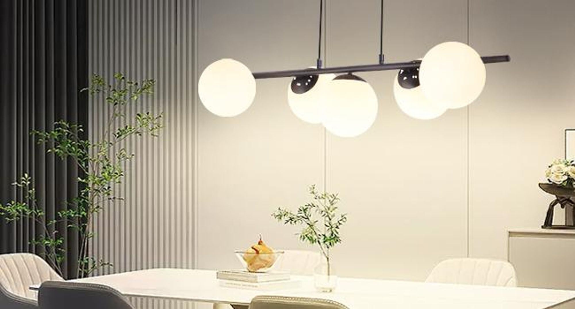 Lampada a sospensione ZMH, ideale per tavoli da pranzo, lampada a sospensione in vetro, lampada a sospensione a 5 luci, attacco E27, altezza regolabile (150 cm), design creativo, adatta per sala da pranzo, soggiorno o bancone bar, colore nero