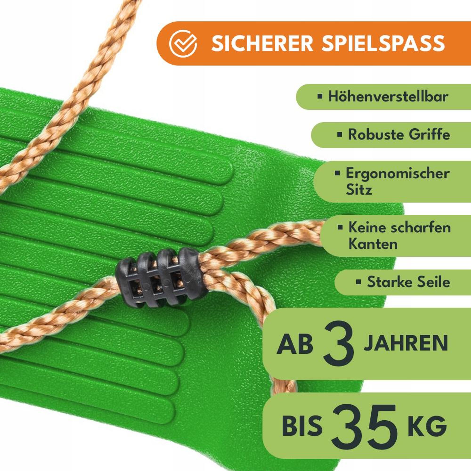 KRUMAD Kinderschaukel Outdoor Indoor, Babyschaukel, Schaukel, Tragkraft bis 35 kg, Höhenverstellbar, Babysitz für Kinderzimmer, Grün