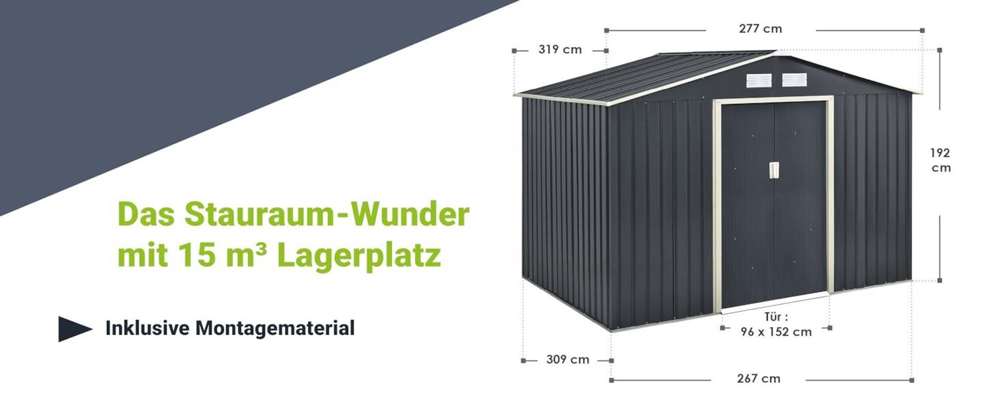 Juskys Metall Gerätehaus XXL mit Satteldach, Tür & Fundament - 15m³ groß - Anthrazit
