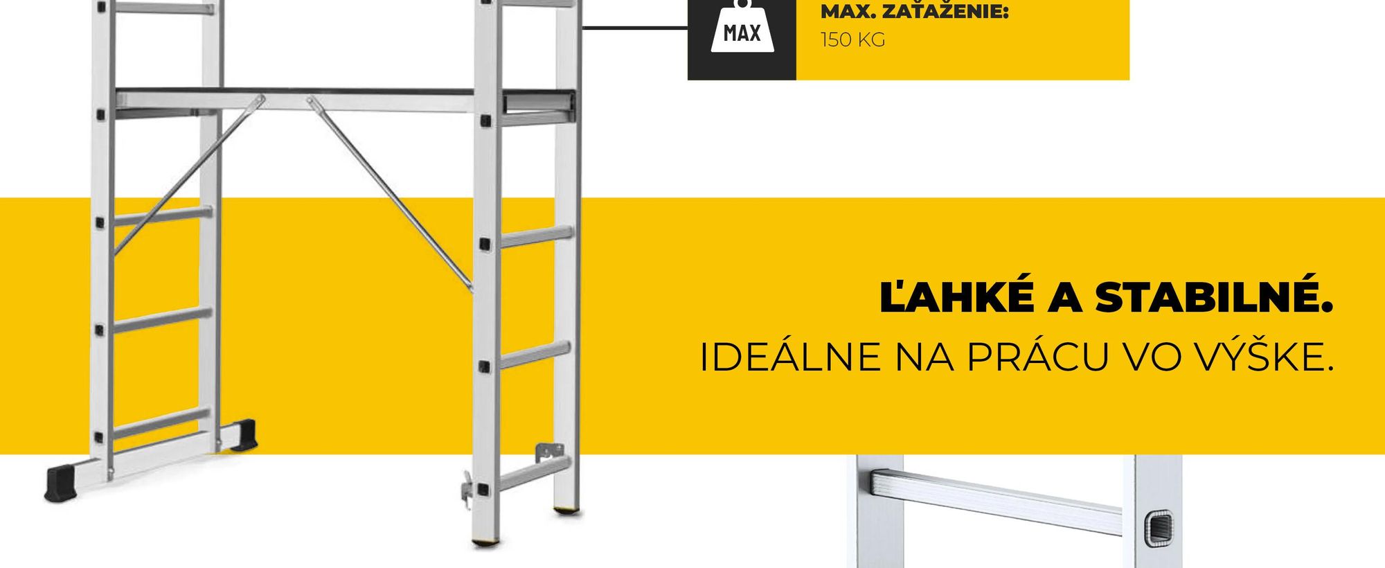 Drabest | Hliníkové lešenie – Hliníkové lešenie 2×7 – Rebríkové lešenie – Nosnosť plošiny: 150 kg – Rozmery plošiny: 46×150 cm