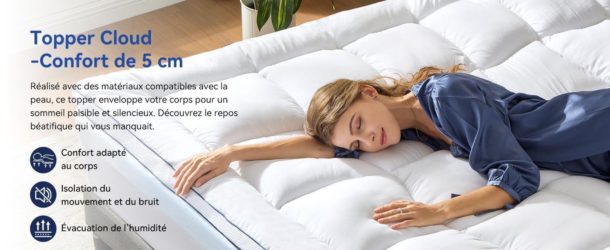 Niceplus Surmatelas 180 x 200 cm, ergonomique, 10 cm d'épaisseur, Mousse viscoélastique, Surmatelas confortable pour le lit, H2/H3