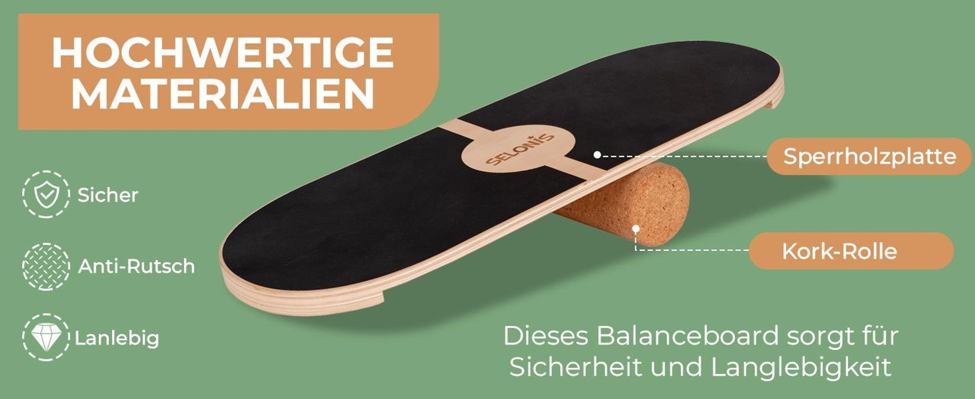 Selonis Balance Board Aus Holz Koordinationstraining Balancebrett Physiotherapie Skateboard Surfbrett Fitness Crossfit Yoga Ohne Matte Für Erwachsene Und Kinder