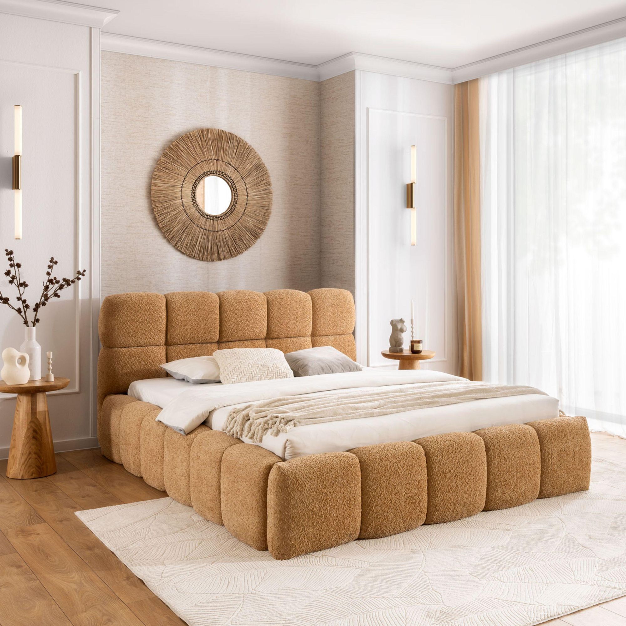 Polsterbett SOFIA 180x200 - mit Bettkasten, Doppelbett mit Stauraum und Lattenrost, Boxspringbett-Optik, ohne Matratze, Bett - Schwarz