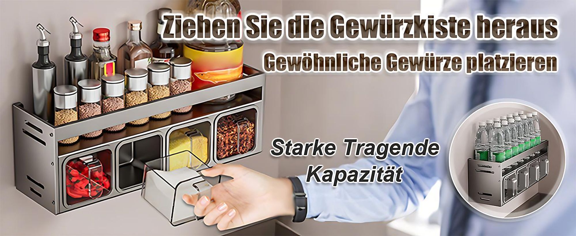 Gewürzregale, Gewürzregal mit Gewürzdosen, Küchenorganizer-Set, Hängendes Küchenregal, Gewürzständer, Gewürzhalter, Gewürz-Organizer, Ohne Bohren