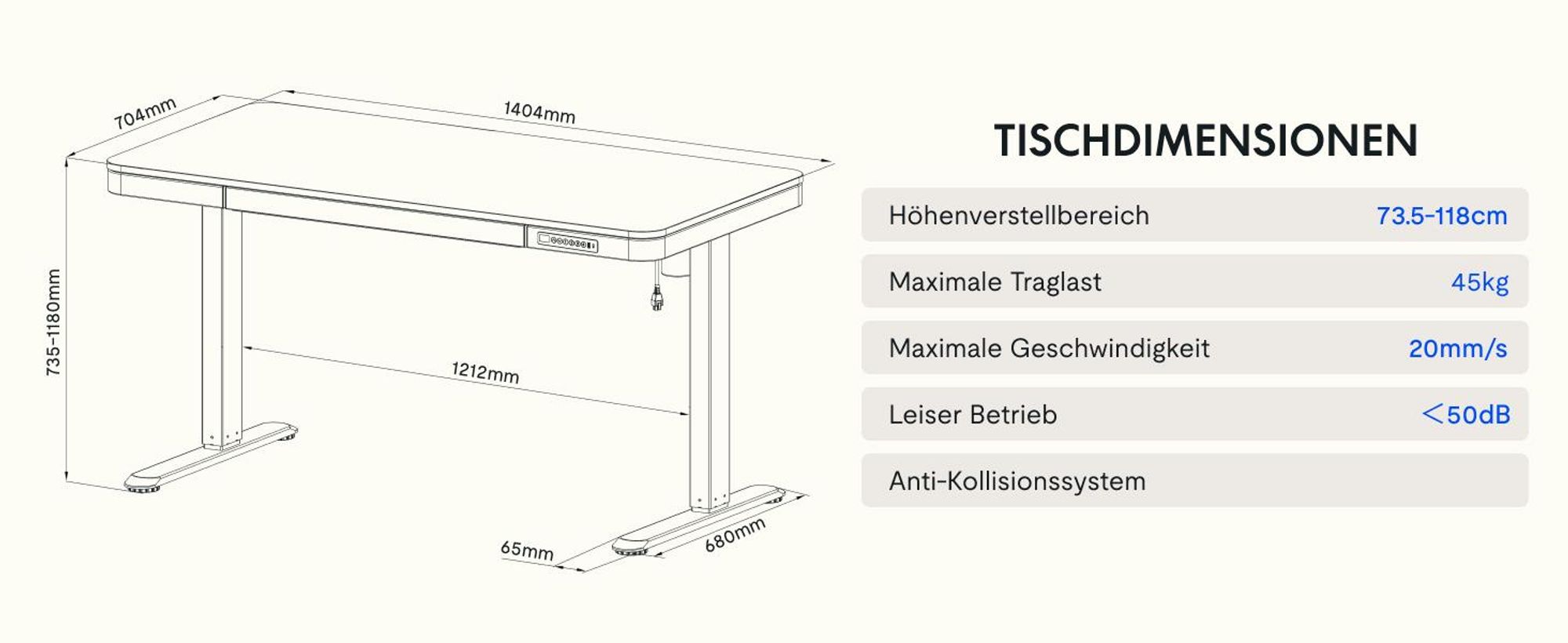 FlexiSpot Q3 Elektrisch Höhenverstellbarer Schreibtisch 140x70cm, mit USB, Schublade, LED-Display, 4 Speicherplätzen & Antikollisionsschutz, Weiß