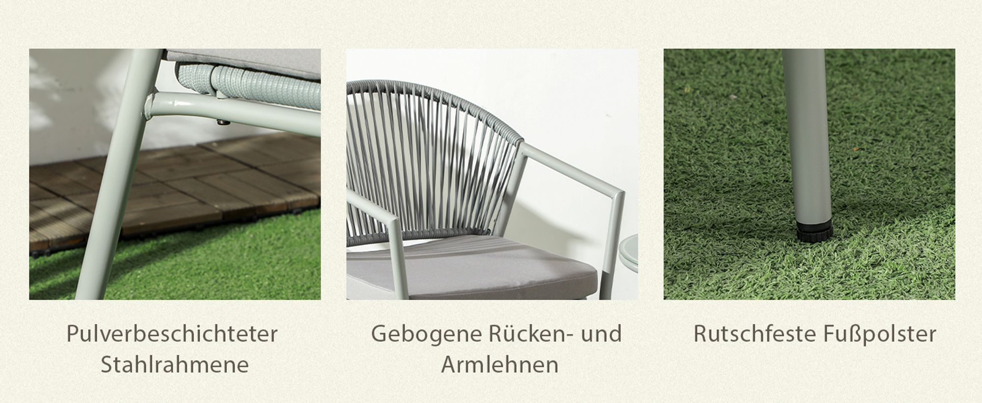 Outsunny Rattan Bistroset Sitzgruppe Gartengarnitur mit 2 Sesseln Couchtisch