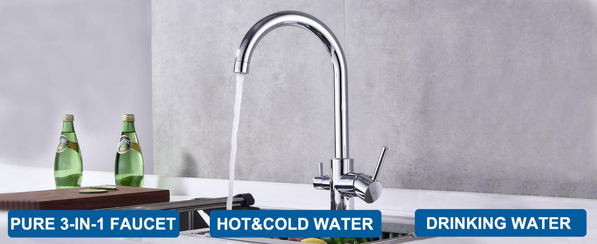 Cecipa 3-in-1 Küchenarmatur Chrom, Wasserhahn mit Filterfunktion, Spültischarmatur für Osmoseanlage, 360° Drehbar, 3-Wege-Hahn, 304 Edelstahl