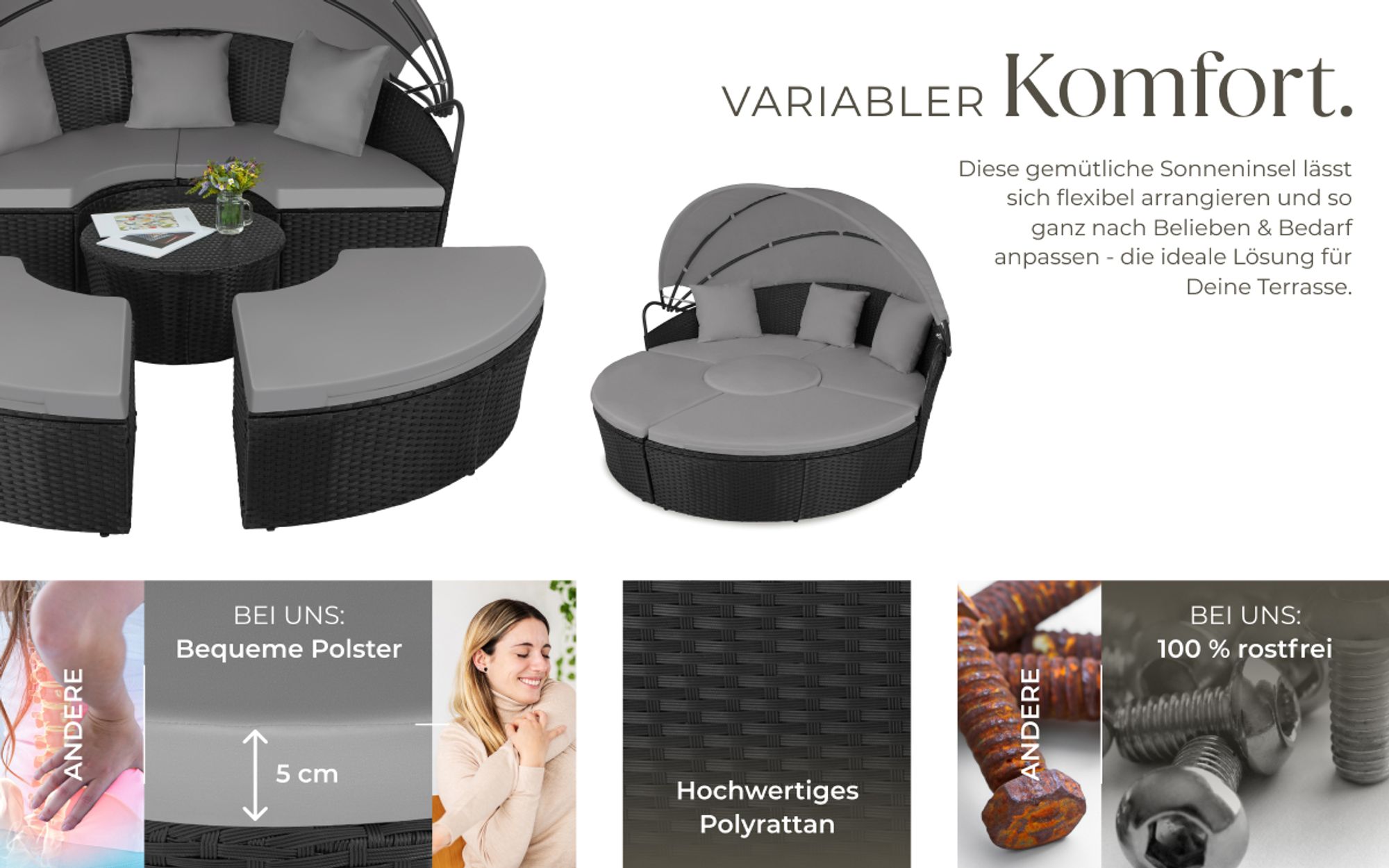 tectake® Rattan Sonneninsel Santorin widerstandsfähig UV-beständig